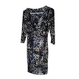 Lauren Ralph Lauren Womens 3/4 Sleeve Blue White Print Knit Wrap Dress Size 8